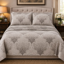 Printed Bed Sheet Set 4pc Deep Pocket Soft Microfiber Full Queen King Gray
