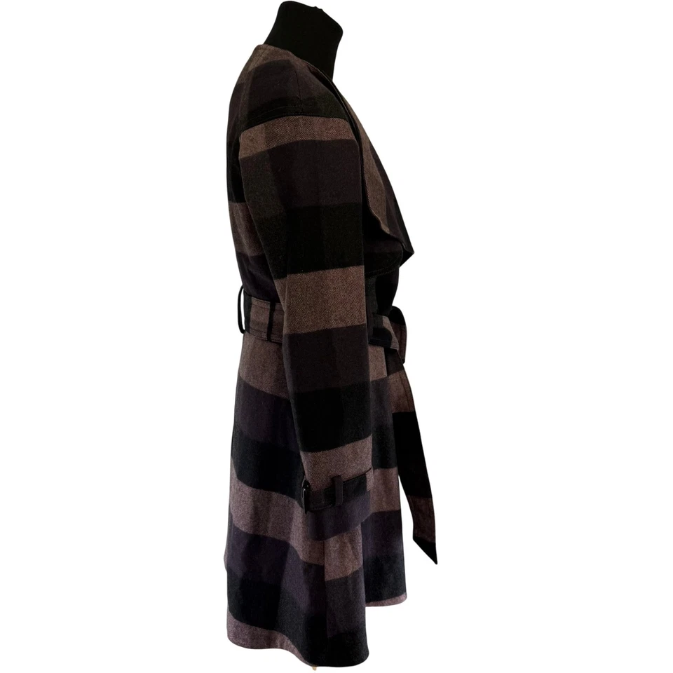 Abrigo Ted Baker Mezcla Lana Patrón Cuadros Cinturón Púrpura Talla 4 Foto 4 de 4