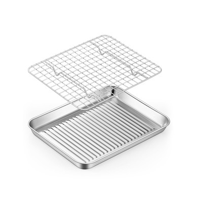Toaster Oven Pan with Cooling Rack, Stainless Steel Mini Baking Tray for Comp...
