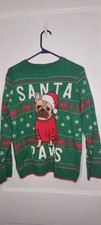 Kids Green Holiday Time Christmas Sweater Santa Paws Size XL 14/16