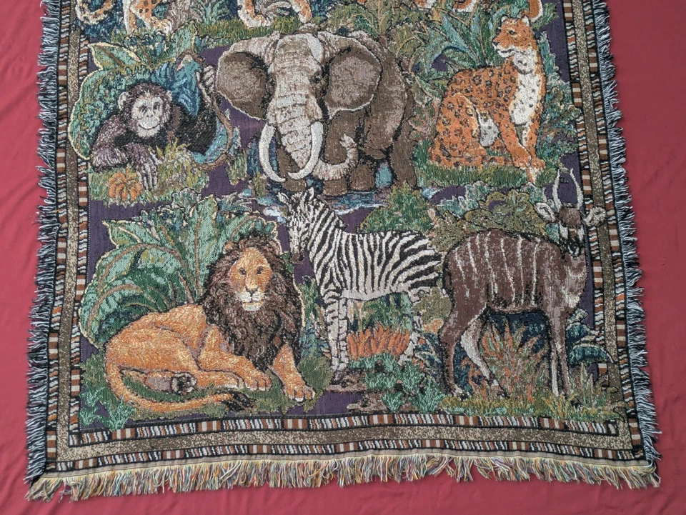 Manta tapiz vintage de animales de la selva raros tejedores americanos hecha en EE. UU. Foto 4 de 4
