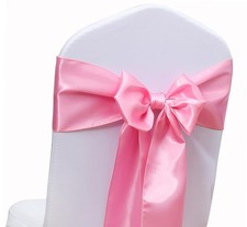 Pink Satin Chair Sashes 50 Pack Bows Ties Wedding Party Decoration Ribbons