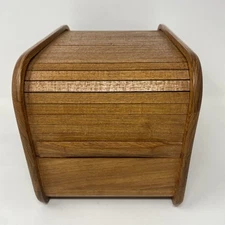 VTG Kalmar Designs Teak Wood Roll Top Disk Organizer Storage Case Box -AS IS -
