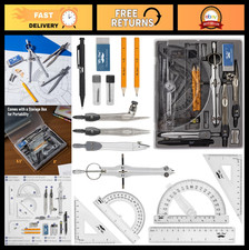 Geometry Set 15 Piece - 6" Swing Arm Protractor, Divider, Ruler, Set Squares C
