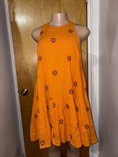 Urban Outfitters Orange Embroidered Tiered Mini Dress