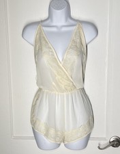 Flora Nikrooz Ivory Bridal Chiffon Teddy Lace Romper Lingerie Medium NWOT