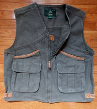 ORVIS MEN'S ZIP 4 POCKET GREEN VEST Large VTG 100 Cotton Canvas  Suede Accents