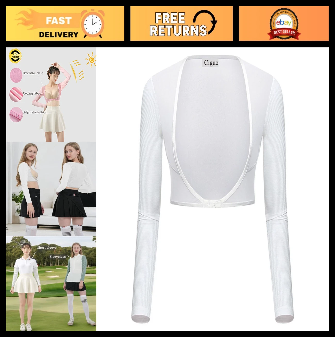 Women's Golf Cooling Shawl - UV Protection Arm Sleeves for Outdoor Sports