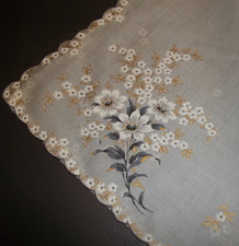 DUŻA Vintage Damska chusteczka Złote obszyte kwiaty na szarości z przegrzebką