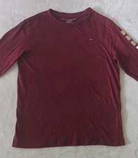 Tommy Hilfiger Youth Boy's Long Sleeve T-Shirt Red Maroon SZ M 12/14 Logo Kid To