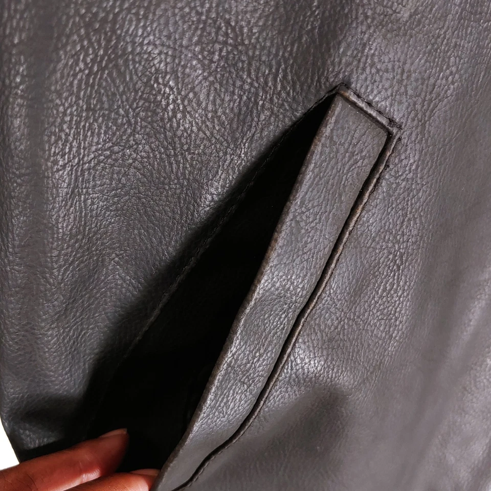 Chaqueta Arizona Imitación Cuero Hombres L Negra Motociclista Envejecida Bolsillo Forrado Manga Cremallera Foto 4 de 4