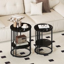 Image of HOMCOM Black Marble Effect 2-Piece Nesting Coffee Table Set With Shelves