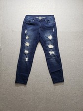 Venus Women Jean 12 Blue Denim Cotton Blend Skinny Mid Rise Distressed Dark Wash