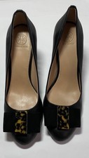 Tory Burch Black Chase100 Pump Napa Leather Heels Sz 10.5 M Kid suede bow