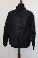 Chico's Design Sz 2 Black 100 Silk Beaded Artsy Buttoned Jacket Lightweight