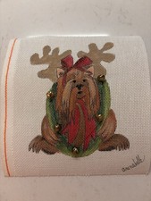 Vintage Needlepoint Christmas Hand Painted Canvas Bells