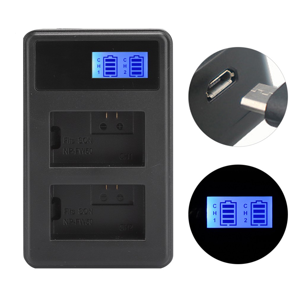 SEIVI Portable LCD Electric Quantity Display Dual Slot Camera Battery Charger AS