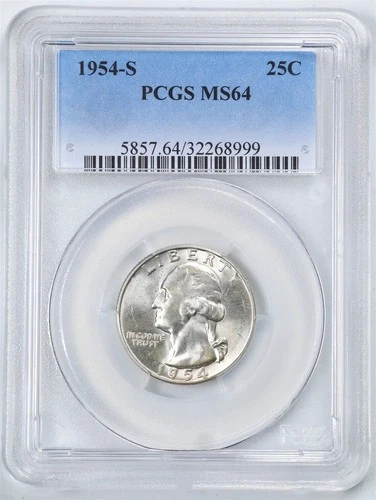 1954-S 25C Washington Silver Quarter Dollar MS64 PCGS 32268999