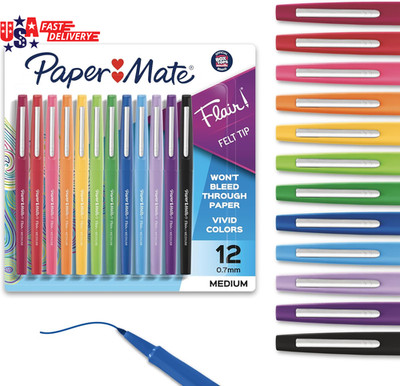Paper Mate Flair Felt Tip Pens, Medium Point (0.7Mm), 12 Count - for Arts & Craf