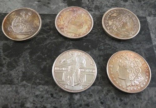 (4) One Troy Ounce 999 Silver Round & (1) One Ounce 999 Fine Silver Round Coins