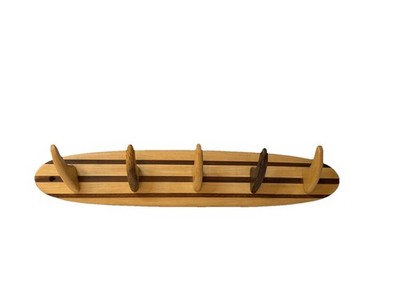 Wood Surfboard Wall Mounted Coat & Hat Rack, 4 Tail Hooks, Varnished Brown