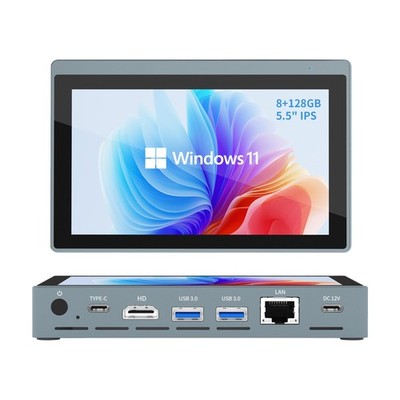 Mini PC Intel N5095 Touchscreen 5.5 inch 8GB 128GB Windows 11 Pro 4K Dual Output
