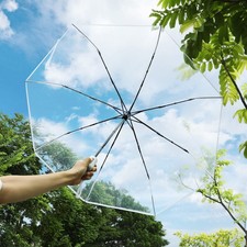 Clear Plastic Umbrella Transparent Folding Rain for Adults Travel