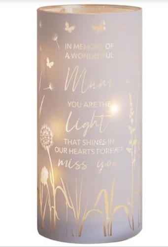 Widdop White Memorial Tube Light for Mum with Sentiment & Butterfly Motif 