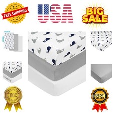 3 Pack 100 Natural Cotton Fitted Crib Sheets 52" x 28" - Soft, Breathable, H...