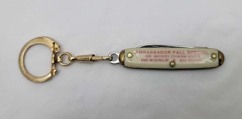 Vintage Salesman Sample Pocket Knife Keyring Ambassador Advertising Single Blade