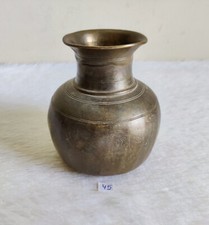 1940s Vintage Handcrafted Brass Ribbed Holy Water Pot Collectible Rich Patina