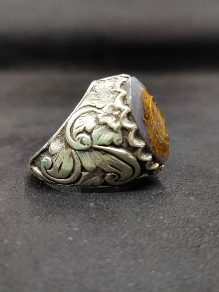 Handgefertigter Ring mit Wolfsauge Achat Sterling Silber 925 خاتم عقيق عين الديب - Bild 2 von 4