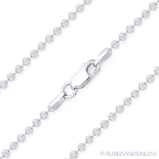 Moon Cut 2.3mm Ball Bead Link Chain Necklace Italy 925 Sterling Silver & Rhodium
