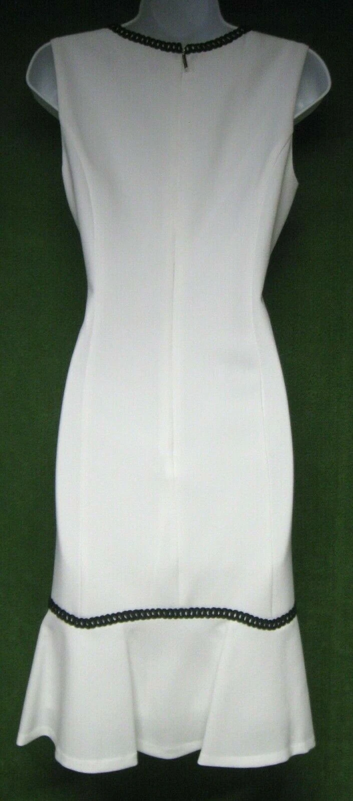 OFF WHITE Abito da tè sociale Karl Lagerfeld avorio crepe nero bordo intrecciato balza 4 $158