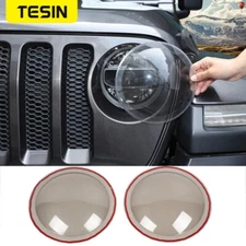 Blackened Front Headlight Light Lamp Cover Trim For 2018-23 Jeep Wrangler JL JT
