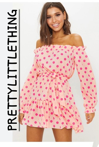 pink and white polka dot dress women's