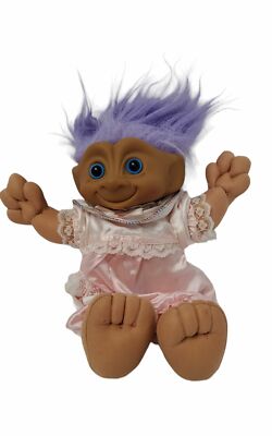 Vintage 1991 Treasure Troll Tots Doll with Purple Hair and Belly