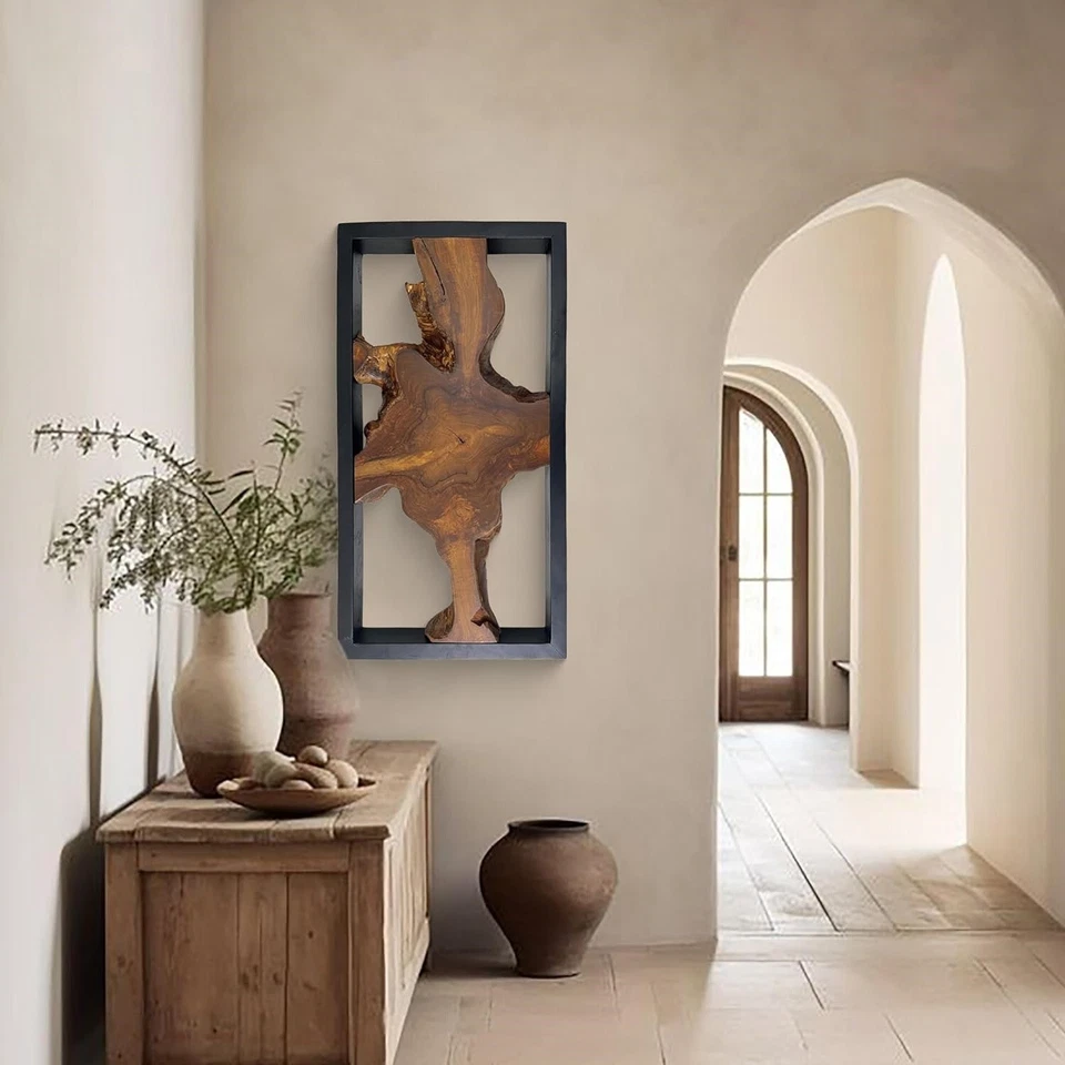 Decoración de pared rústica de madera de teca 17""x 31,5"" decoración de arte de pared borde vivo de granja Foto 4 de 4