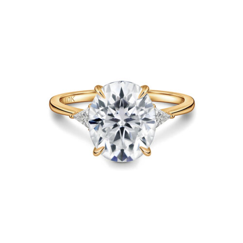 ISAAC WOLF 5CT Oval Cut Trillion Sides Moissanite Engagement Ring in 10k Gold - Afbeelding 1 van 6