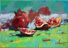 Pomegranate painting Original art Impressionism Oil on canvas by S Chernyakovsky