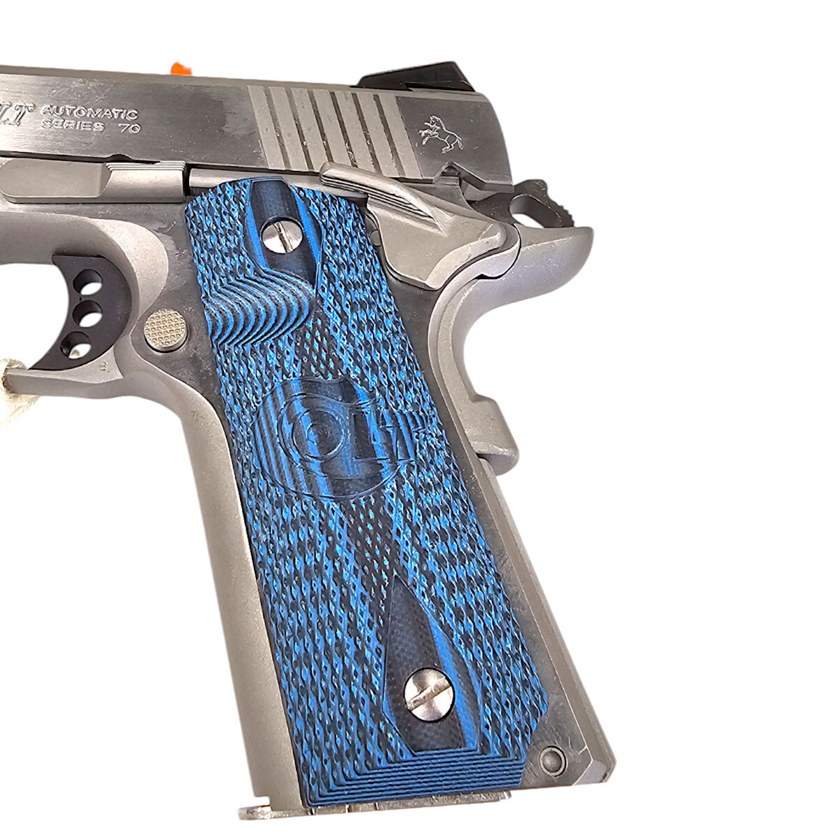 COLT 1911 Full-Size G10 Grips Blue/Black Double Diamond, Ambi Cut