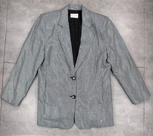 blazer donna lucido vintage anni 80 club zodiac strass pied de poule taglia L glam - Foto 6 di 13