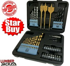 Lumberjack 46Pc Drill & Bit Set inc HSS Masonry Brad Drills Spade Bits plus Case