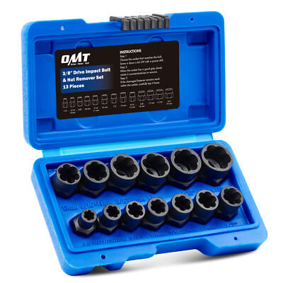 OMT Impact Bolt Extractor Set Nut Remover Stripped Extraction Socket Tools 13pcs