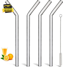 10 Inch 10Mm Thick Reusable Glass Straws Bent - Long Clear Smoothie Straws Wide