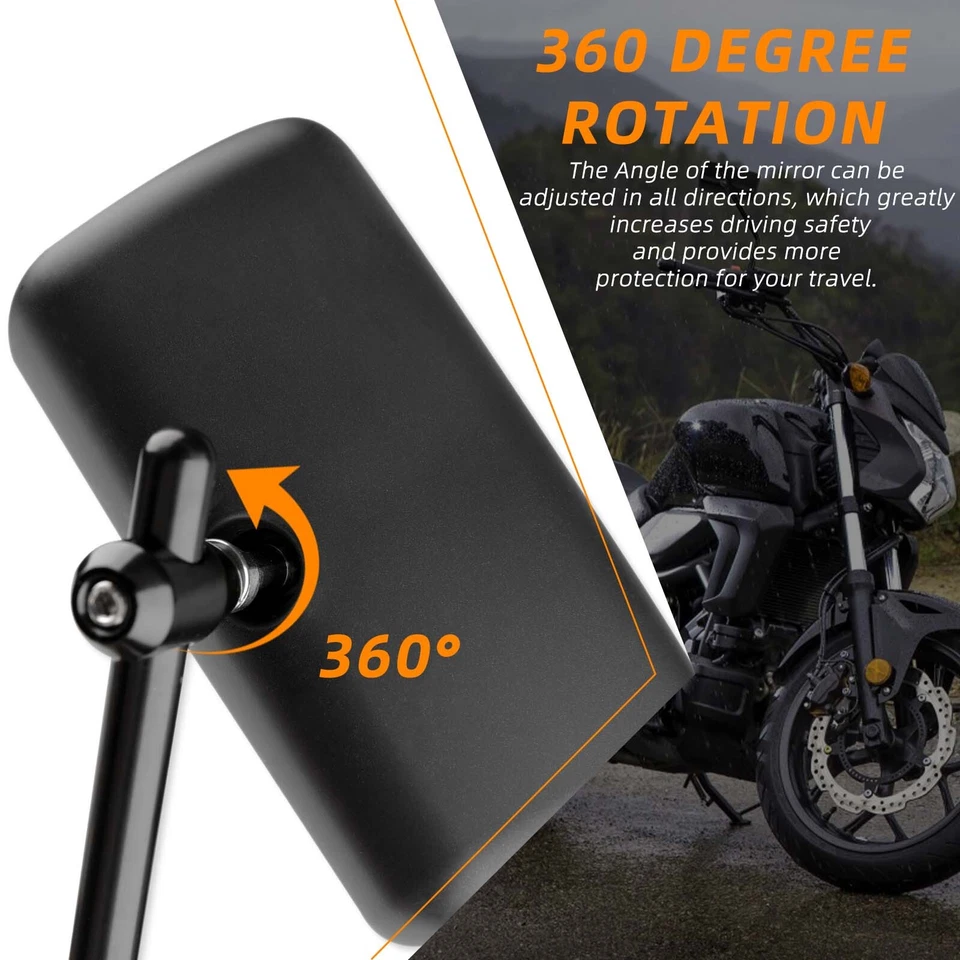 Motorcycle Rear View Side Mirrors 10mm Long Stem Matte Black For ATVs Scooter US - Image 4 of 4