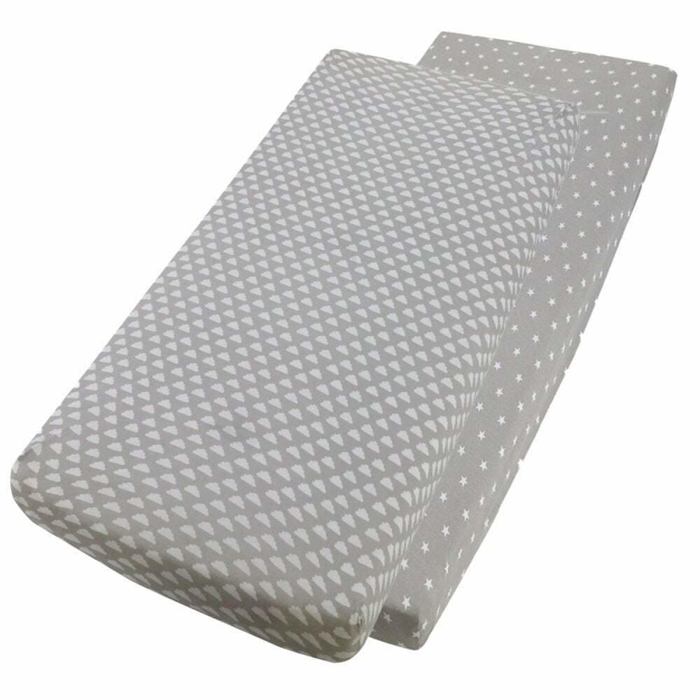 Crib Fitted Sheet 100% Cotton 40x90cm - 1x Clouds / 1x White Stars