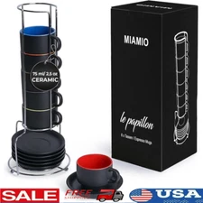 Espresso Cup Set W/ Saucers Stackable Ceramic Coffee Mugs Stand Drinks New