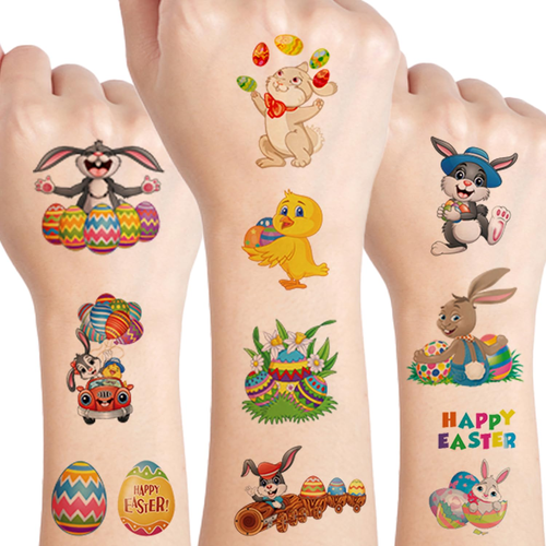 Easter Temporary Tattoos for Kids - 10 Sheets Easter Egg and Rabbit Chick Tempor