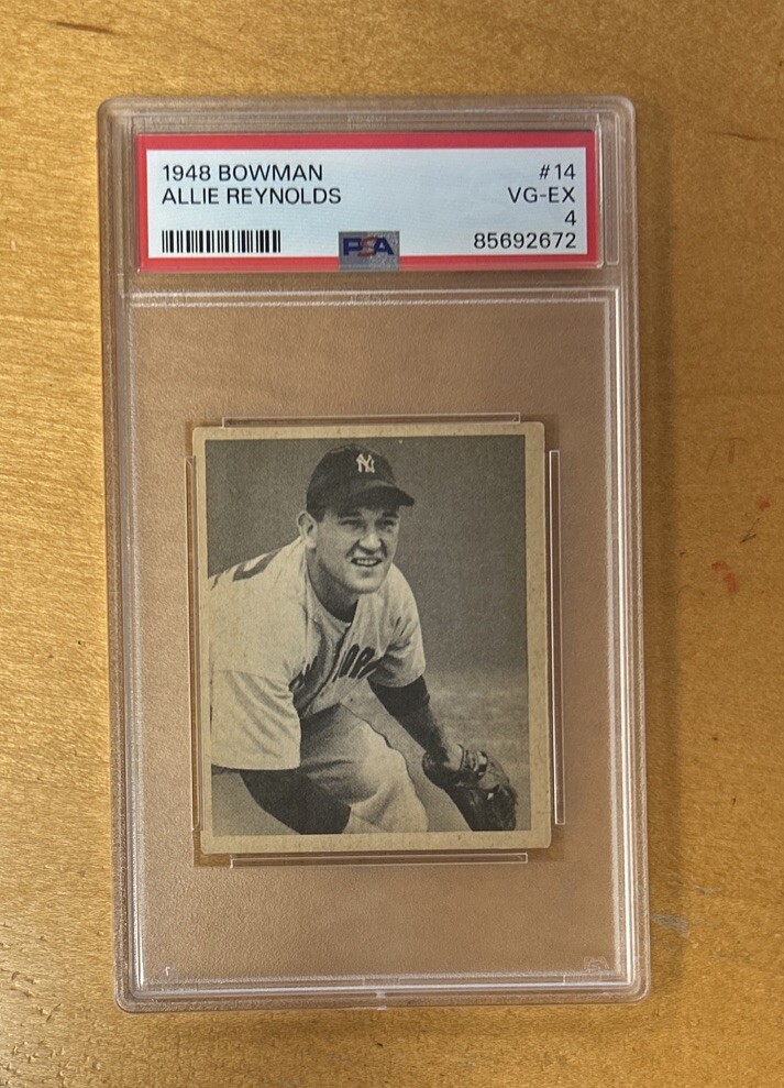 1948 Bowman Baseball Allie Reynolds New York Yankees Card #14 PSA 4